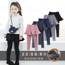 Girl Beats Bottom Pants Plus Suede Thickened Autumn Winter Style Children Warm Pants Winter Korean Version Fashion 100 Hitch Pants Skirt