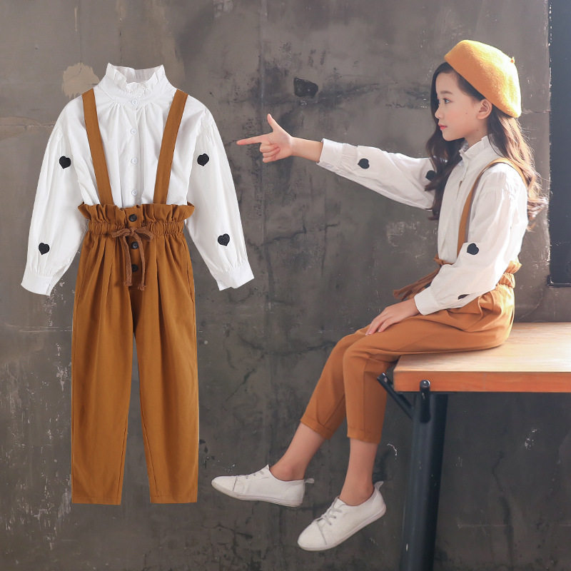 2020 Spring Autumn New Girl Cuddling Bag Pants Suit Children Suit Girl Cuddling Love Shirt Pants Two Pieces