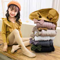 Childrens pantyhose autumn and winter new cotton girl leggings wide vertical bar side bow baby bottoming socks