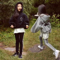 Girls cotton sports leisure set 2021 Spring and Autumn new children Korean hooded sweater trousers two-piece tide