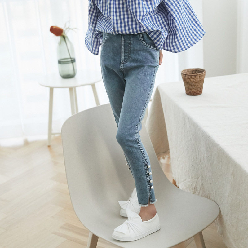 Girl Jeans Spring Summer Pro-Slim Fit New elasticity Thunderpants CUHK Tong Han Edition Leisure narrow-footed pants