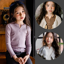 Girls Korean version 2020 autumn cotton 3-color long-sleeved base shirt large Children solid color T-shirt parent-child