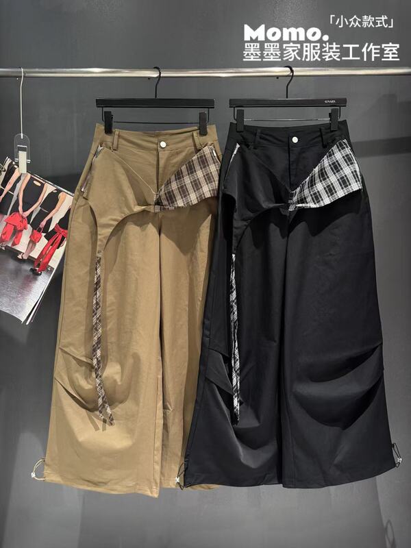 2026 New American-Style Fashion Retro Zipper Belt Patchwork Loose Casual Pleated Wide-Leg Cargo Pants 2026 New American-Style Fashion Retro Zipper Belt Patchwork Loose Casual Pleated Wide-Leg Cargo Pants