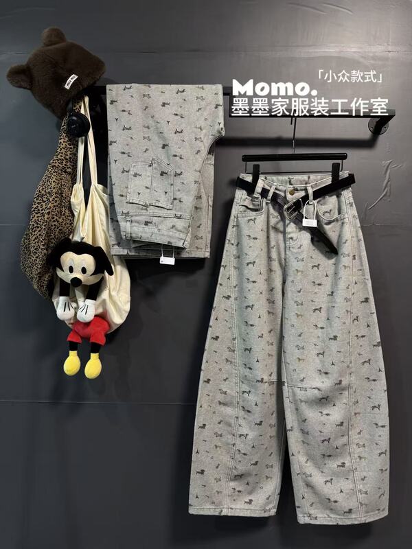 2026 New American-Style Fashion Cute Puppy Design Slim-Fit Wide-Leg Straight Casual Pants 2026 New American-Style Fashion Cute Puppy Design Slim-Fit Wide-Leg Straight Casual Pants