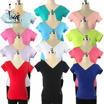 Chen Ting Chest Front Cross V Collar Short Sleeve Pure Cotton Dance Practice Blouse Square Dance Bodybuilding Beauty Fitness T-shirt Repair
