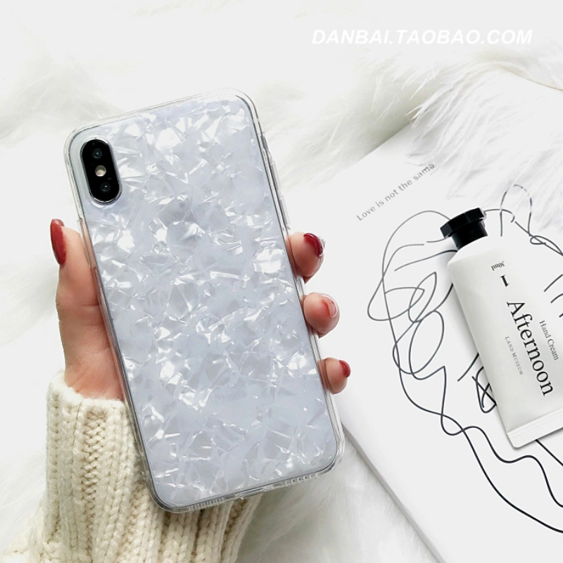 简约气质白色贝母苹果6手机壳iPhone7plus/8/6s/X滴胶保护套女款_淘东购
