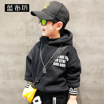 Blue Bufang childrens clothing boys plus velvet hooded sweater winter clothing 2020 new childrens thick base shirt Korean top