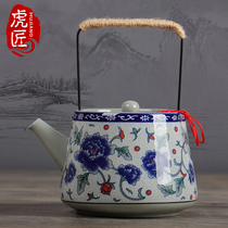 Tiger craftsman Jingdezhen blue and white porcelain teapot home retro ceramic bubble teapot old-fashioned tea with filter screen Single Pot