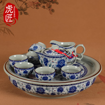 Tiger Craftsman Jingdezhen Ceramic Tea Set Home Living Room Complete Kung Fu Tea Vintage Blue and White Porcelain Tea Plate Porcelain