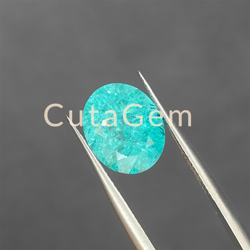 Crushed Ice, Ice Crack, Paraiba Cultivated Gemstone, Ice Crack Synthetic Yttirocitrine