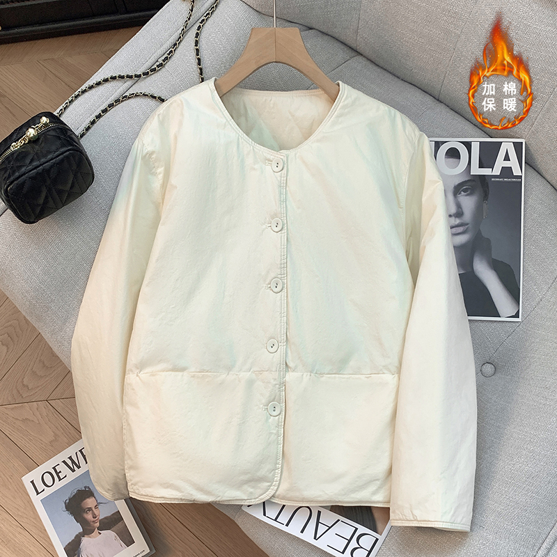 Korean Style Round Neck Double-Layer Cotton Jacket for Women, Lightweight Winter Padded Quilted down Cotton Coat, Small Cotton-Padded Jacket