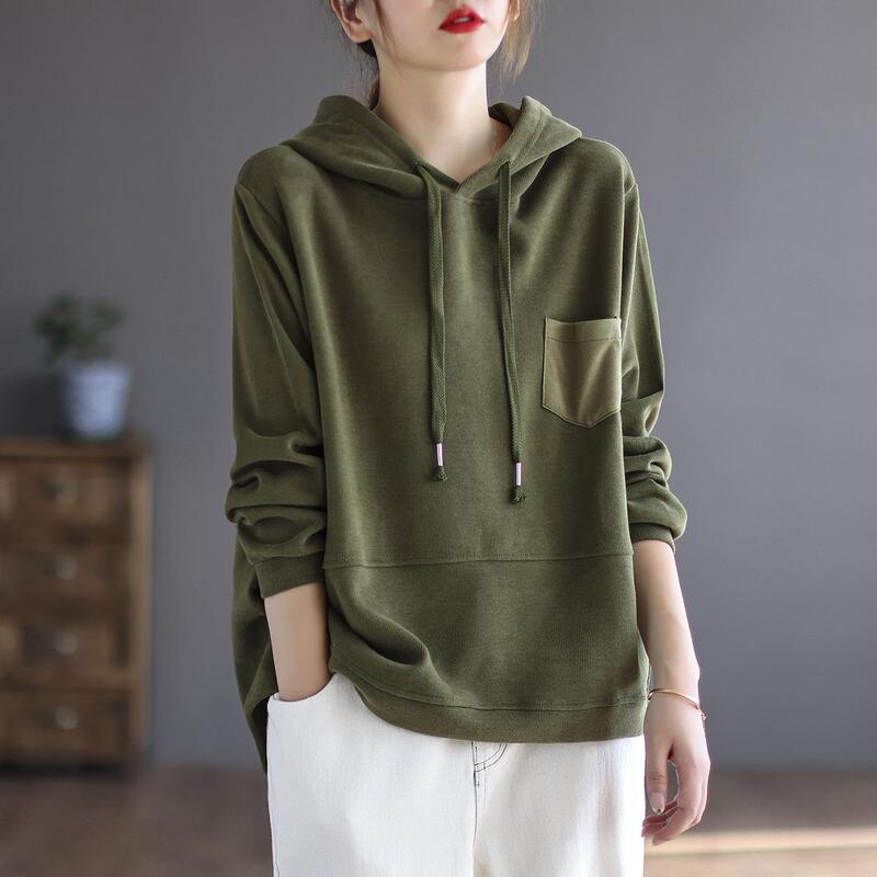 Japanese and Korean Export Surplus Brand Cut-Label Spring Drawstring Hooded Sweatshirt with Color-Blocked Pockets Pullover Top