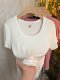 Mousse sheep temperament U-neck short-sleeved T-shirt for women 2025 summer new style versatile slimming bottoming shirt fashionable solid color top