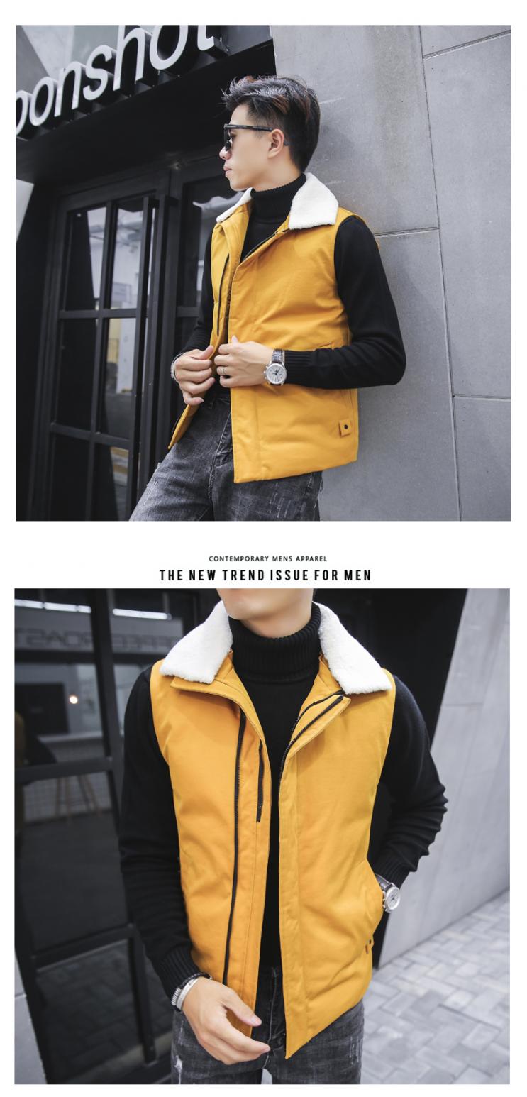 Mùa thu và mùa đông mới của nam giới Hàn Quốc mỏng mặc vest cotton thanh niên sinh viên lông cổ áo cotton vest ấm áp thủy triều áo sơ mi trắng nam