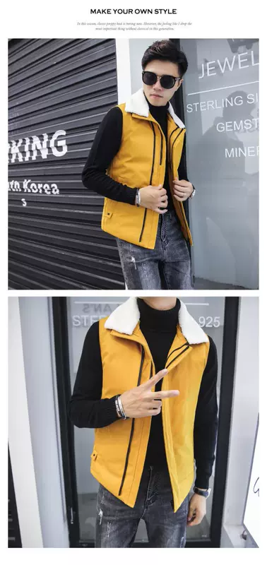 Mùa thu và mùa đông mới của nam giới Hàn Quốc mỏng mặc vest cotton thanh niên sinh viên lông cổ áo cotton vest ấm áp thủy triều