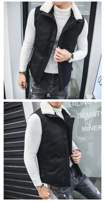 Mùa thu và mùa đông mới của nam giới Hàn Quốc mỏng mặc vest cotton thanh niên sinh viên lông cổ áo cotton vest ấm áp thủy triều