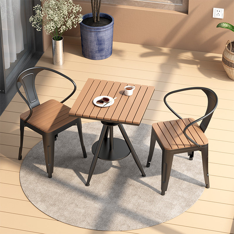 Net Red Small Family Type Balcony Casual Table And Chairs Combo Outdoor Garden Table Open-air Outdoor Liftable Plastic Wood Square Table
