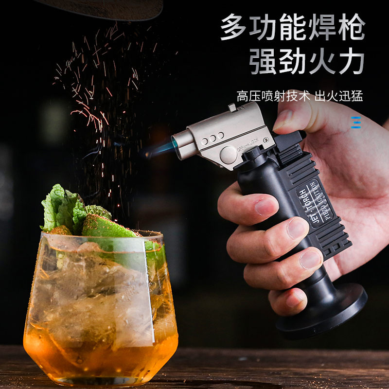Windproof Straight Flush Jet Fire Gun High Temperature Small Welding Gun Repeated Inflatable Gas Lighter Cocktail Ignition Gun