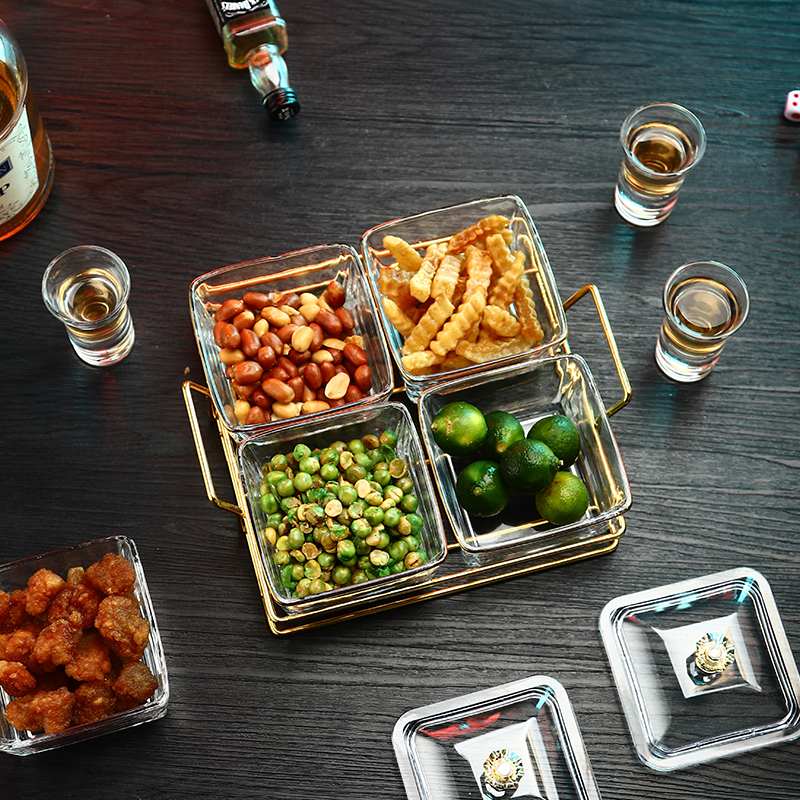 Nordic Sketch King Quadrilateral Snack Dish Glass Sub glass G Fruit Pan Dining Room Bar Ktv Snacks Pan Candy Tray Parquet