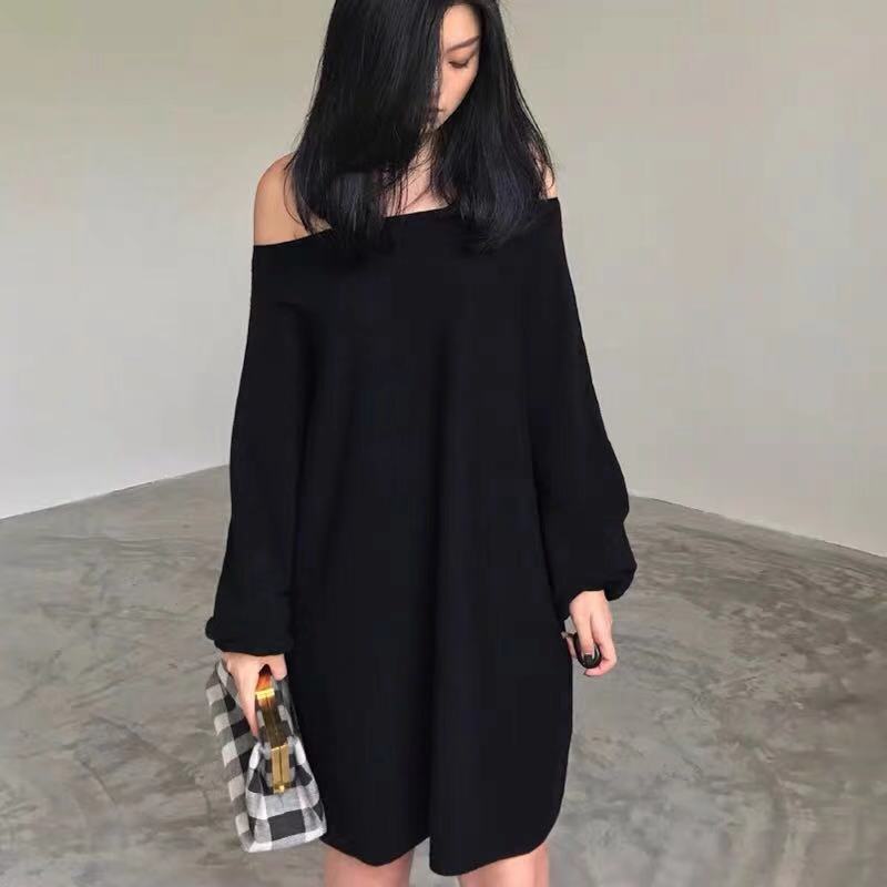 Fall Han Edition Lazy Lazy-collar Sweater Sleeve Sleeve Knitted Dress