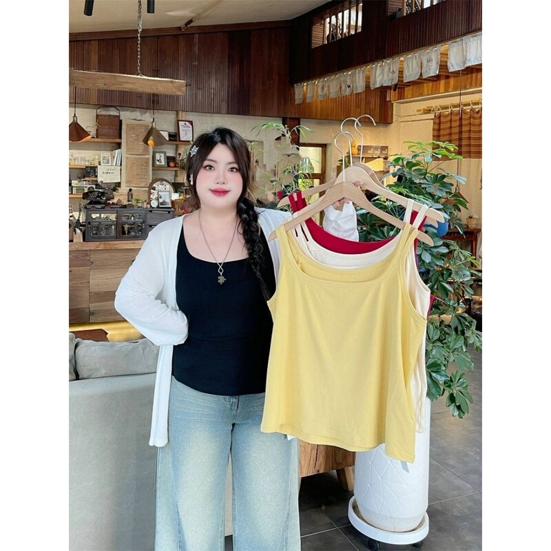 Summer 150kg Plus-Size Women's Inner Wear Camisole Tank Top Loose Versatile Casual Solid Color Sleeveless Shirt