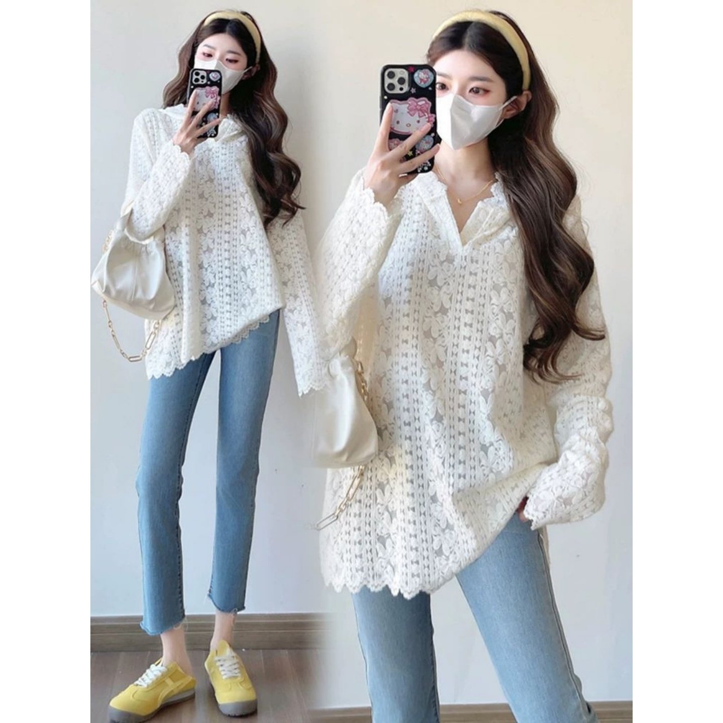 Толстая рубашка MM2-300 кг большого размера с капюшоном и кружевной строчкой по низу, нежный темперамент, тонкий внутренний топ с длинными рукавами.