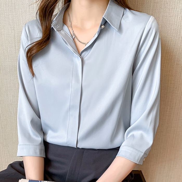 Three-Quarter Sleeve Professional White Shirt for Women, Summer High-End Light Luxury Elegant Shirt, Interview Formal Wear Work Top Three-Quarter Sleeve Professional White Shirt for Women, Summer High-End Light Luxury Elegant Shirt, Interview Formal Wear Work Top