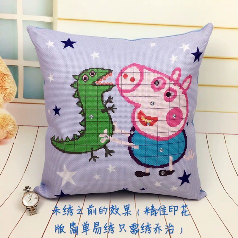 Pig cartoon vài đứa trẻ dễ thương cross stitch gối sofa đệm eo bằng xe hơi gối một cặp - Công cụ & phụ kiện Cross-stitch