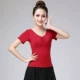 Красный топ с короткими рукавами и плиссированной спинкой на кулиске.