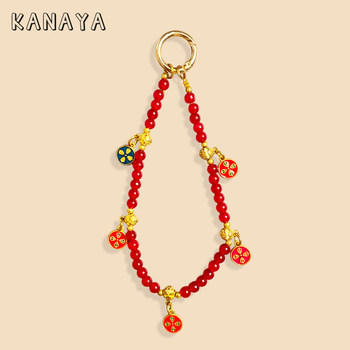 New Year Red Bead Five Gods of Wealth Phone Lanyard Accessory Phone Chain Suitable for All Phone Cases Anti-Drop Wrist Strap Handheld Lanyard Accessories Anti-Lost Strap Wristband for Women Creative