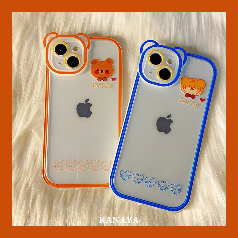 Minimalist transparent cartoon Little Bear Tiger is suitable for Apple 13 phone protection shell 13promax new xsmax creative iphone lovers 11promax anti-fall 12p