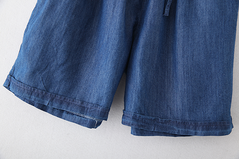 Cộng với phân bón XL ngày lụa denim quần short nữ 200 pounds chất béo mm18 mùa hè mặc quần áo dây rút đàn hồi eo chân rộng năm quần quần jean ống côn