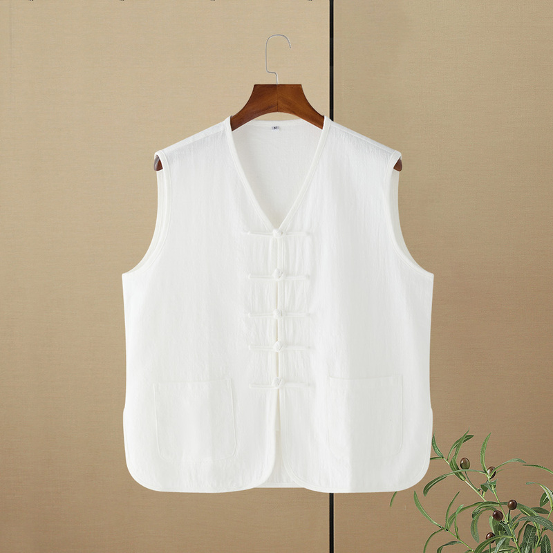 Cotton and Linen Tang Suit Chinese Style Vest, Summer Thin Sleeveless Shirt, Chinese-Style Linen Button-Up Vest