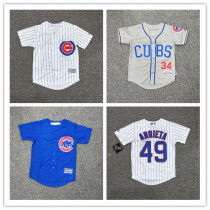Cubs striped baseball suit short-sleeved mens cardigan plus size loose hip hop Hip Hop Hip Hop hiphop Jersey men and women