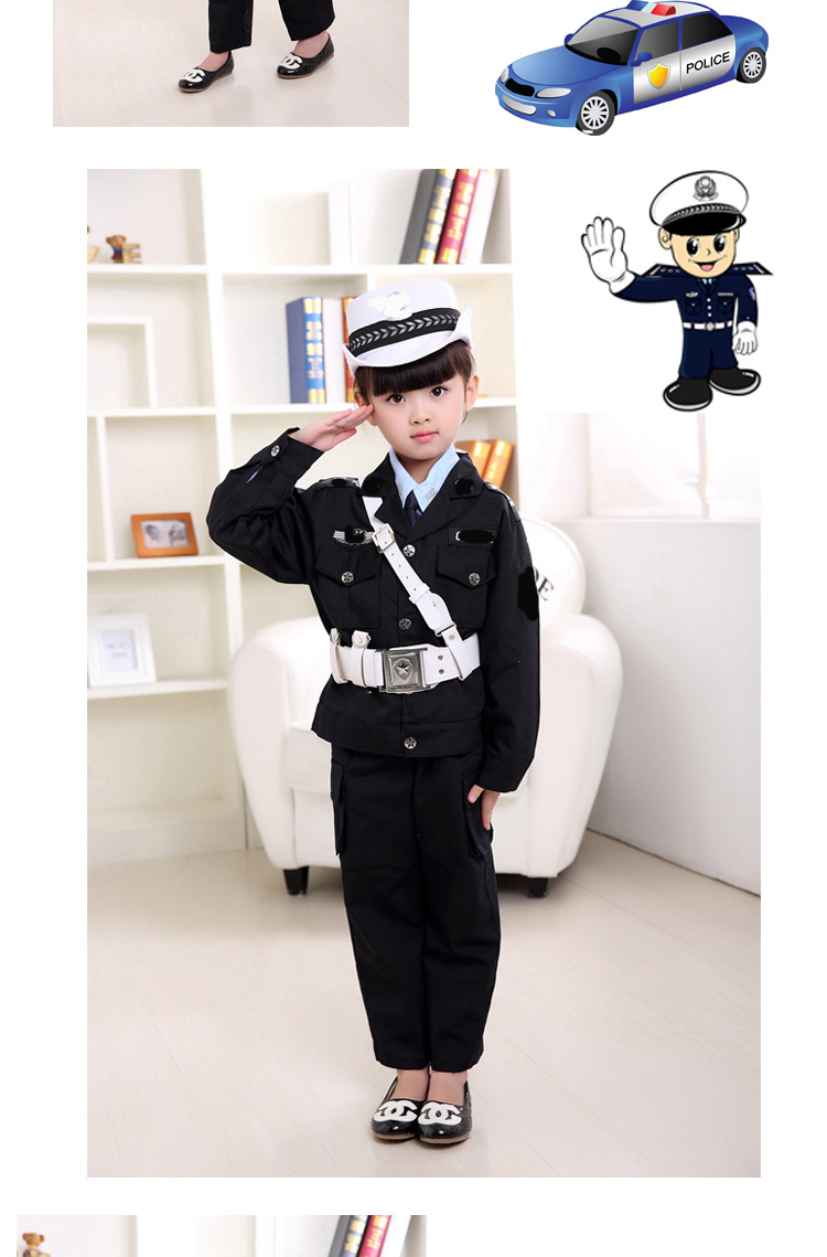 Đồng phục trẻ em nhỏ trang phục cảnh sát giao thông nhỏ trang phục sân khấu mẫu giáo nhiếp ảnh nhỏ đồng phục cảnh sát nam và nữ quần áo biểu diễn quần áo đồ cho bé trai