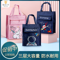 Cat Prince primary school student handbag carrying book bag hand carrying file bag canvas art cram school tote bag supplementary class middle school students and girls large capacity three layer zipper book storage bag