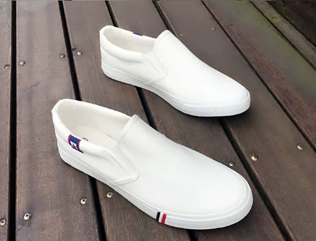 Giày nam mùa đông Giày lười trắng tròn đầu giày vải đen Giày thoáng khí Giày nam thanh niên giản dị
