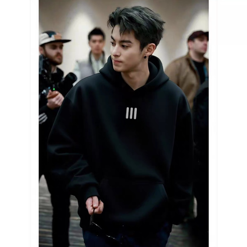 Wang Hedi's Same Style Heavyweight Hooded Sweatshirt Jacket, Loose Long-Sleeved Thin Version for Autumn and Winter, Fleece-Lined, Unisex Couple Trendy Brand