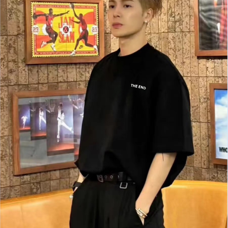 Jackson Wang Style Liquid Silver Heavyweight Pure Cotton Short-Sleeve T-Shirt for Men, Simple, Fashionable, Loose-Fitting, Couple Casual Round Neck