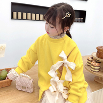 66 Princess 2021 childrens clothing new childrens bow sweater girl spring dress Korean long sleeve shirt baby foreign gas