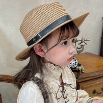 66 Princess childrens flat top hat straw hat girl sun hat baby hat child Beach British wind shading tide