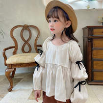 66 Princess Girl Long Sleeve T-shirt Bubble Sleeve White Top Childrens base shirt Body Shirt Thin Spring and Autumn Western Summer