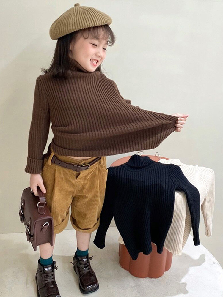 66 Princess Girls Turtleneck Sweater Bottom Plus Velvet Thickened Winter 2021 New Children's Girls Treasure Self-cultivation and Western Style