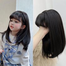 66 Princess childrens wig headgear baby bobo girl hair set full head bangs inside buckle short hair simulation long hair