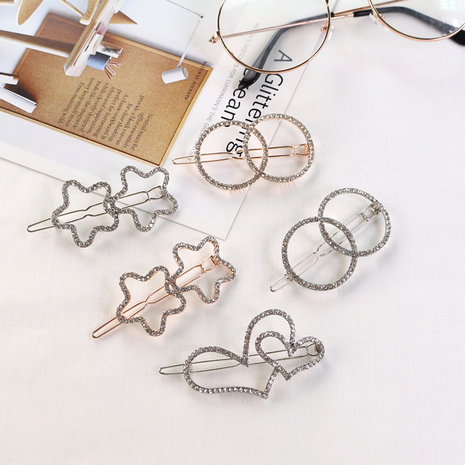 Han Edition Hair Accessories Hair Clip Stars Circle Loving Water Drilling edge clip Clip-Clip-Clip Hollowed-out Insert Hairpin Hairpin Hairpin