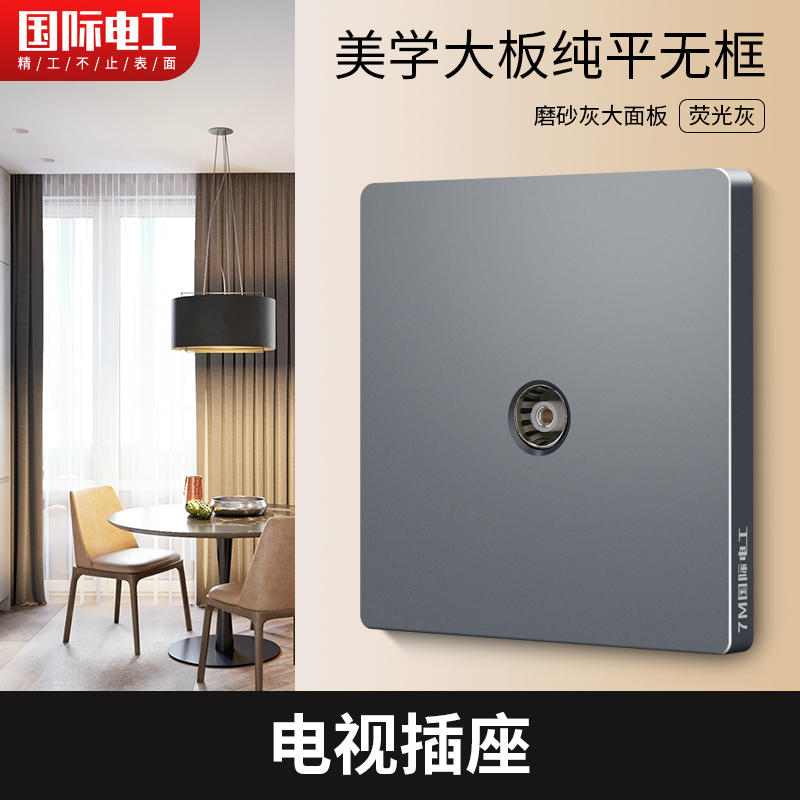 International electrician CCTV socket one wall 86 type TV concealed cable single TV panel gray