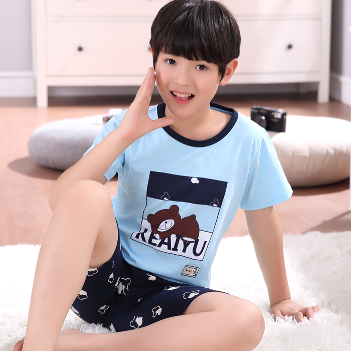 Mens giữa và trẻ em cũ thiết lập 12-15 mùa hè ngắn tay bông bộ con trai Pyjama 13-15 tuổi junior học sinh trung học bông.