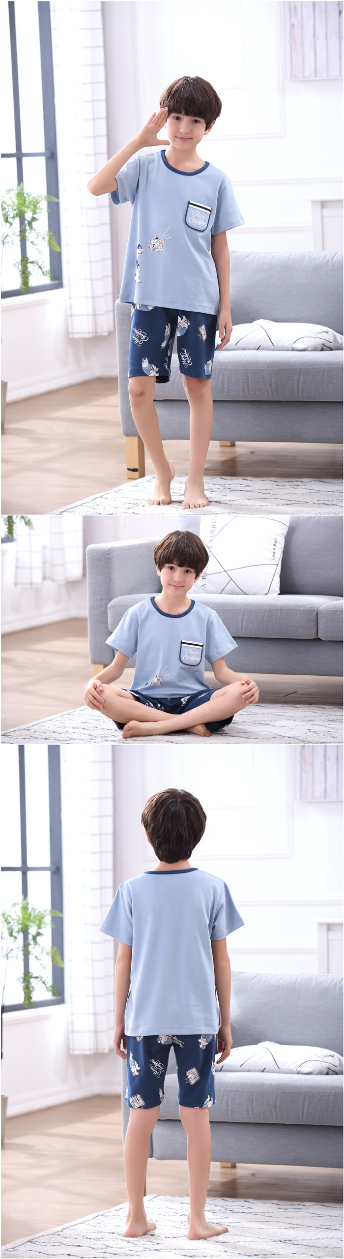 Mùa hè cotton cộng với phân bón để tăng bé trai đồ ngủ cotton mỏng tay ngắn cho bé béo GG phục vụ nhà lớn cho bé mùa hè do ngu nam