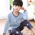 Chàng trai Pyjama 11-13-15 tuổi mùa hè dài tay bộ mỏng bông cotton vừa cậu bé bé trai mùa thu. 