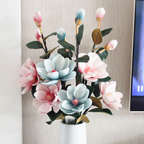 New Chinese magnolia flower simulation bouquet living room landing New Year decorations fake flower set floral decoration vase